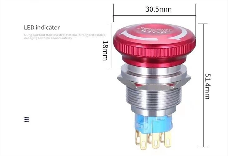 IP67 16mm Emergency Stop Switch 1NONC 3 PINS